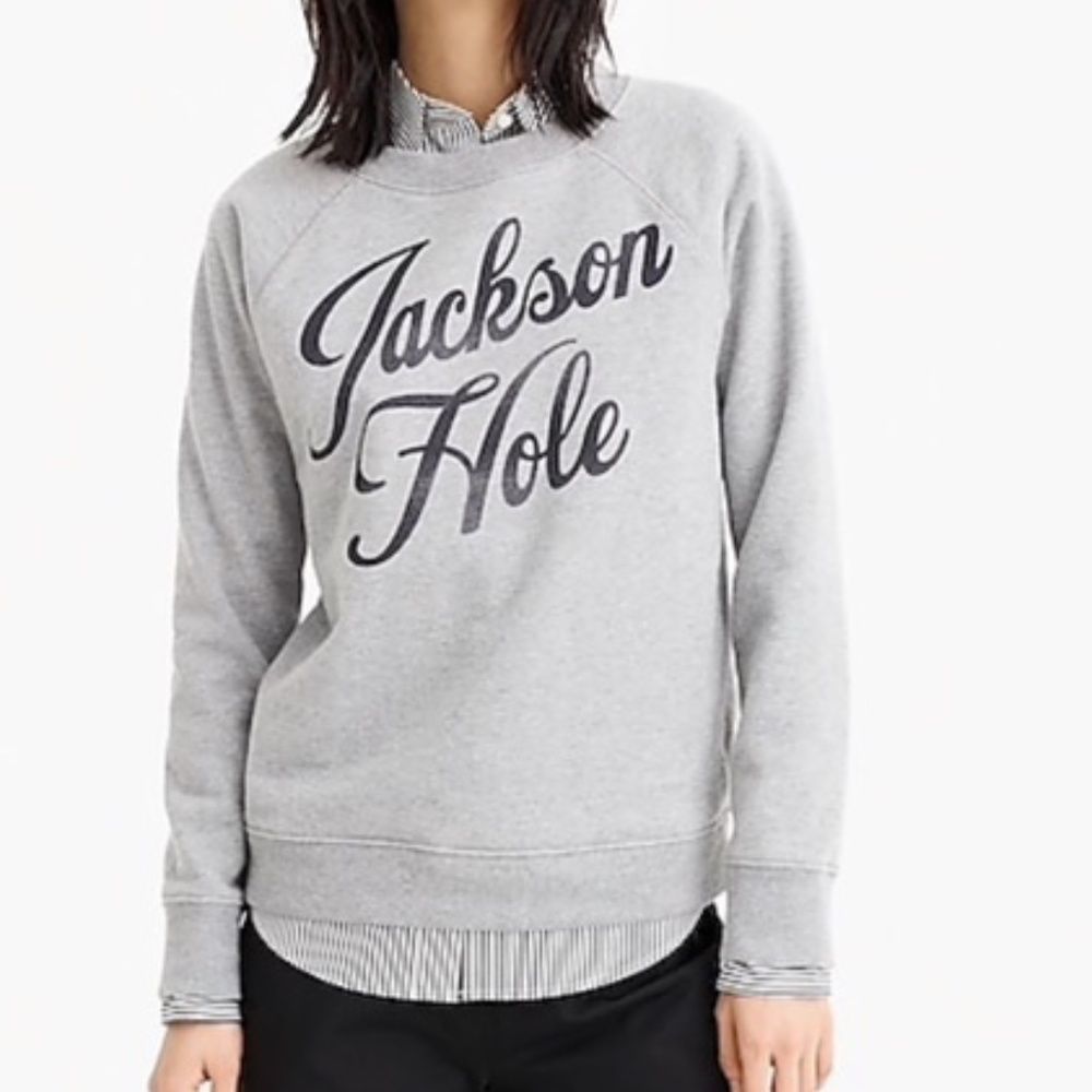 J. Crew grey gray ‘Jackson hole’ graphic sweatshirt pullover Large